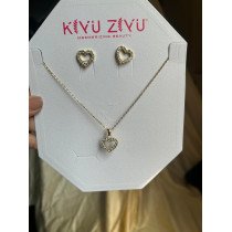 Crystal Heart Pendant Necklace & Stud Earrings Set