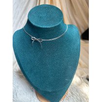 Silver Bow Herringbone Choker Necklace
